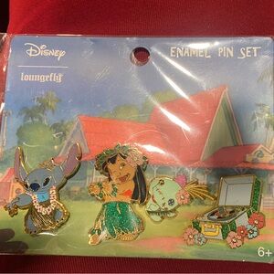 DISNEY'S LILO AND STITCH LUAU LOUNGEFLY 4 PIN SET